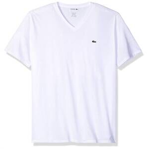 NEW LACOSTE men's short sleeve v-neck pima jersey t-shirt in white